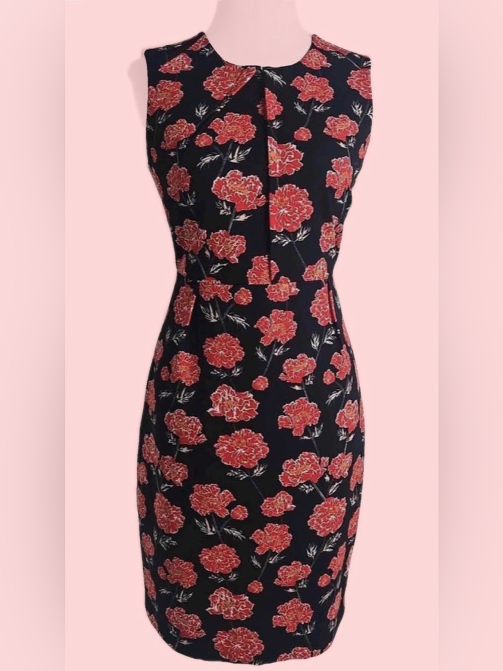 Banana Republic Pencil Dress 10 Orange Black Ivory Floral Sleeveless Washable